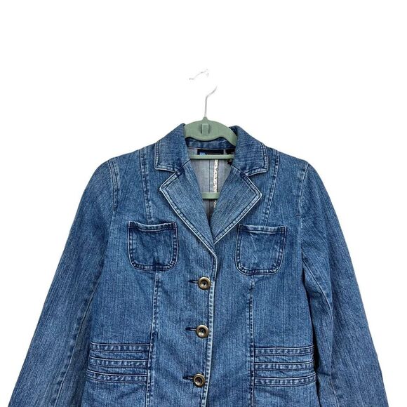 Relativity Denim Jean Jacket Stretch Fitted Collared Pockets Blue Women Size PS‎ - Picture 2 of 5